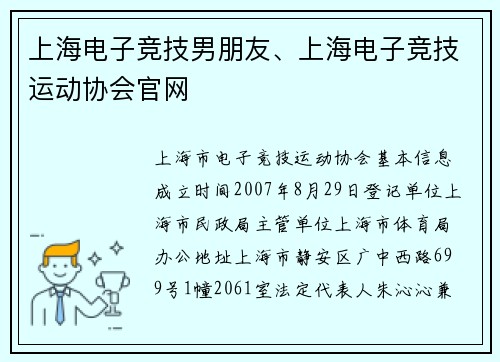 上海电子竞技男朋友、上海电子竞技运动协会官网